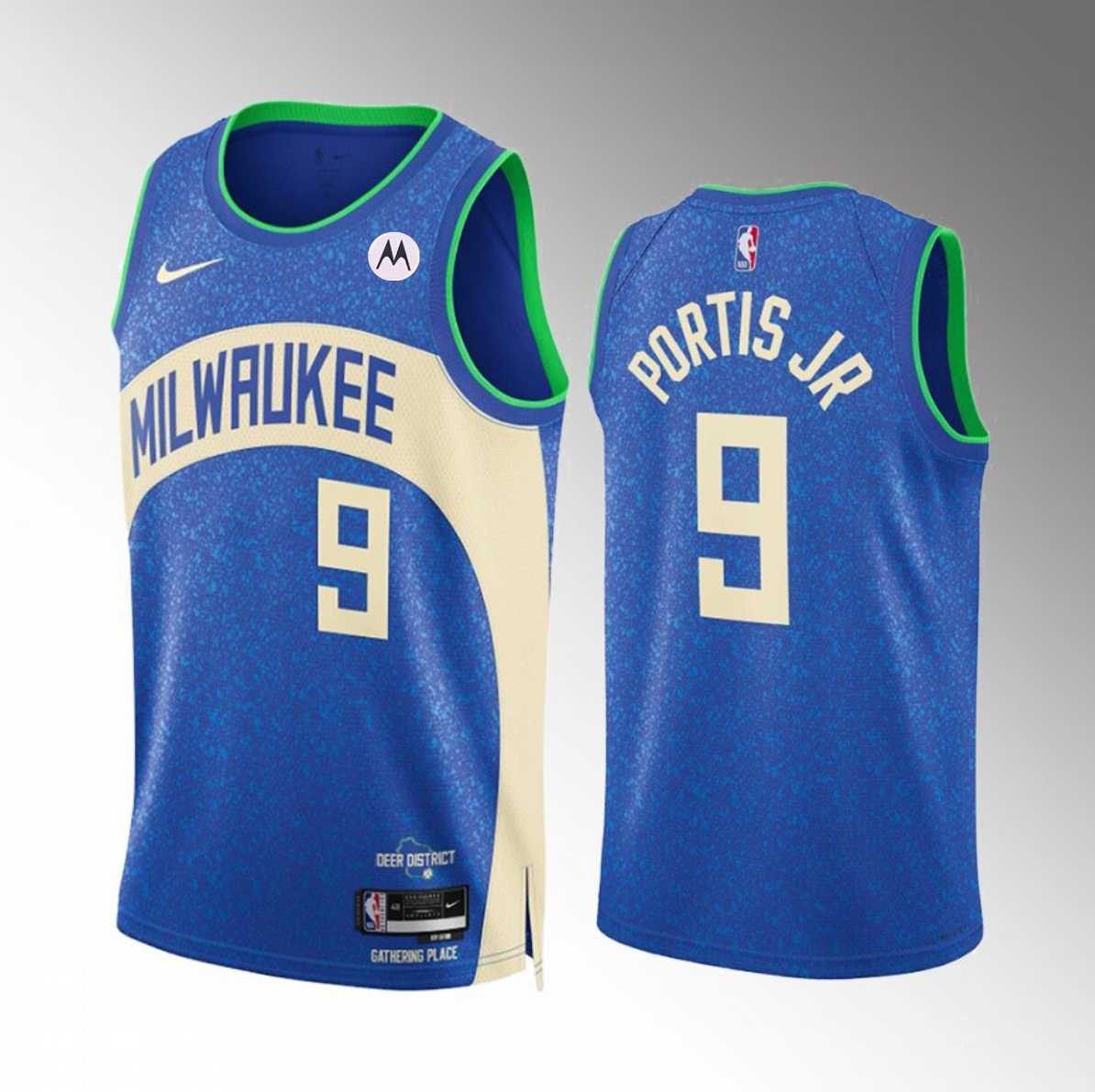 Mens Milwaukee Bucks #9 Bobby Portis Blue 2023-24 City Edition Stitched Basketball Jersey Dzhi->milwaukee bucks->NBA Jersey